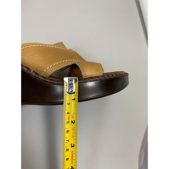 Naturalizer Wedge Leather sandals Womens size 9 Brown Slip On slide Career - Picture 8 of 12